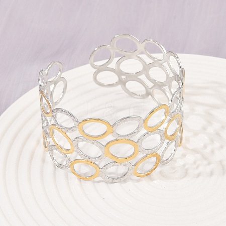 304 Stainless Steel Cuff Bangles for Women BJEW-G757-11GP-1