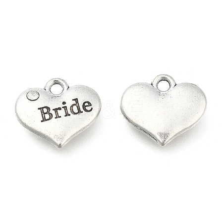 Wedding Theme Antique Silver Tone Tibetan Style Heart with Bride Rhinestone Charms LS-TIBEP-N005-12E-1