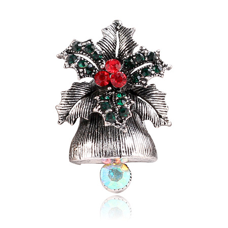 Christmas Bell Zinc Alloy Rhinestone Brooches for Backpack Clothes XA4051-2-1