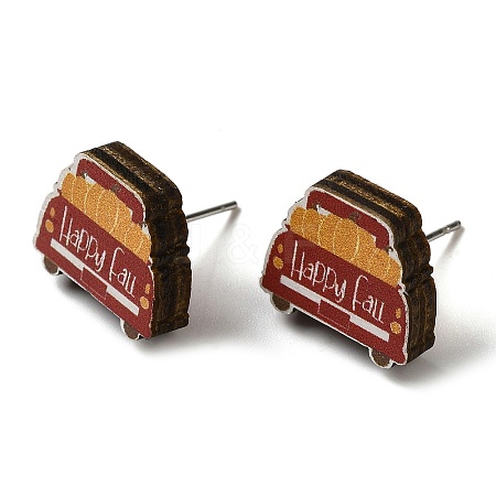 Wood Stud Earrings EJEW-Z054-01J-1