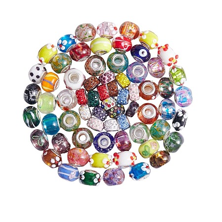 100Pcs 5 Styles Mixed Styles Handmade Lampwork European Beads GPDL-SZ0001-03-1