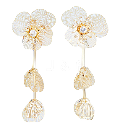 FIBLOOM 1 Pair Flower with Butterfly Alloy Dangle Stud Earrings EJEW-FI0002-03-1