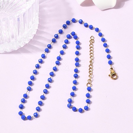 304 Stainless Steel with Glass Faceted Rondelle Bead Handmade Link Chain Birth Stone Necklaces for Women NJEW-G195-01G-11-1