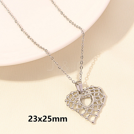 304 Stainless Steel Heart Pendant Necklaces for Men and Women FS-WG1B83F-01-1