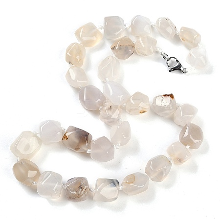 Natural White Agate Nuggets Beaded Necklaces for Women Men NJEW-K388-01S-1