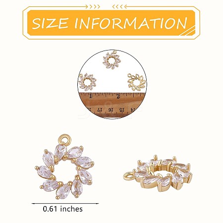 6 Pieces Flower Clear Cubic Zirconia Charm Pendant Brass Ring Charm Long-Lasting Plated Pendant for Jewelry Necklace Bracelet Earring Making Crafts JX402A-1