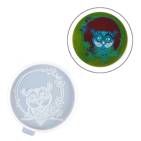 Flat Round with Owl & Flower DIY Cup Mat Silicone Molds LS-SIL-F007-06A-1