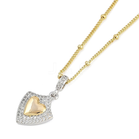 Brass Micro Pave Clear Cubic Zirconia Shield Pendant Satellite Chain Necklaces for Women NJEW-U015-05G-01-1