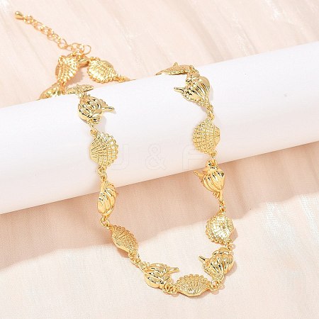 Summer Beach Brass Conch & Shell Shape Link Chain Necklaces NJEW-L051-01G-1