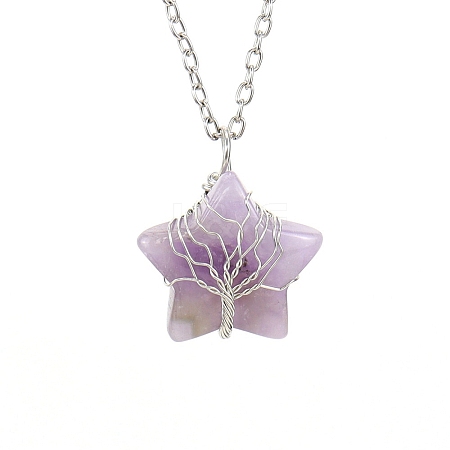 Natural Amethyst Star Pendant Necklace PW-WG10869-01-1