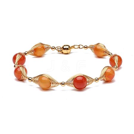 Natural Carnelian Beaded Bracelets for Men Women BJEW-TA00012-01-1