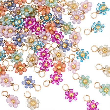 80Pcs 10 Sets Flower Glass Seed Beaded Charms FIND-SC0021-45-1