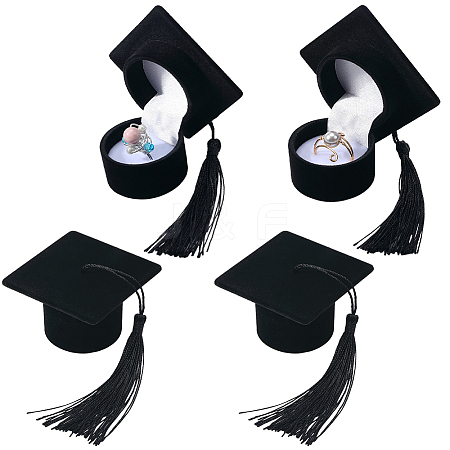 4Pcs Doctoral Hat Shaped Velvet Jewelry Ring Storage Boxes CON-SC0001-18A-1