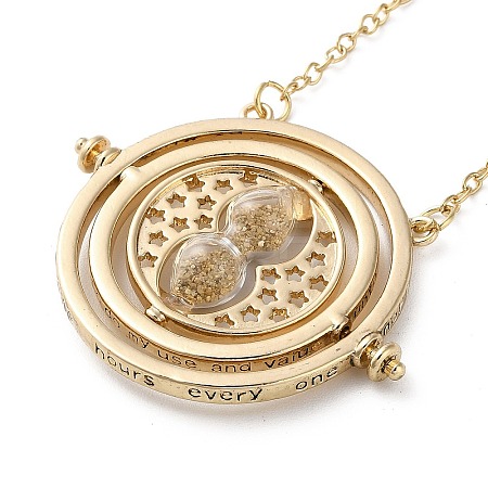 Rotated Hourglass Flat Round Alloy Pendant Necklaces for Women NJEW-G131-01D-1