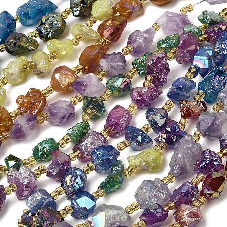 Electroplated Raw Rough Natural Amethyst Beads Strands G-Z131-J02-01-1
