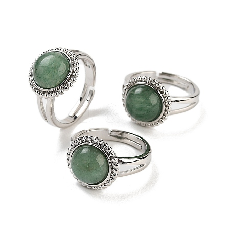 Natural Green Aventurine Round Adjustable Rings RJEW-K271-02P-05-1