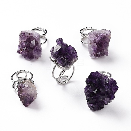 Natural Amethyst Nuggets Cuff Ring RJEW-G271-01P-02-1