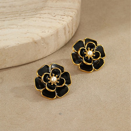 304 Stainless Steel Flower Stud Earrings LS-EJEW-A147-03G-1