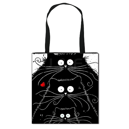 Cartoon Cat Printed Polyester Canvas Women's Tote Bags PW-WG56C06-03-1