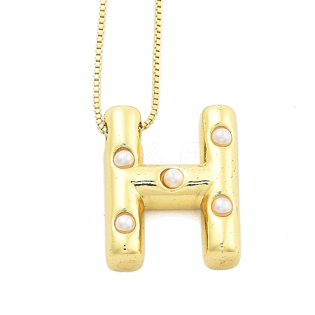 Brass & Plastic Pearl Letter Pendant Box Chain Necklaces for Women NJEW-U017-01G-08-1