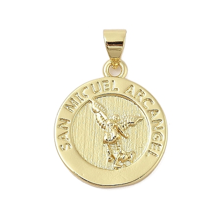 Flat Round Real 18K Gold Plated Rack Plating Brass Pendants X-KK-Z074-19G-02-1