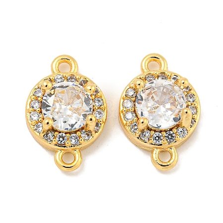 Brass Pave Clear Cubic Zirconia Connector Charms KK-P275-42G-1