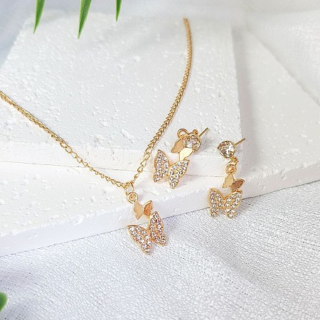 Butterfly Alloy Rhinestone Pendant Necklaces & Stud Earrings Sets for Women FS-WGF94CB-01-1