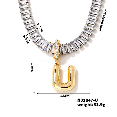 Golden Tone Brass Pave Clear Cubic Zirconia Letter Pendant Necklaces for Women YX4437-21-1