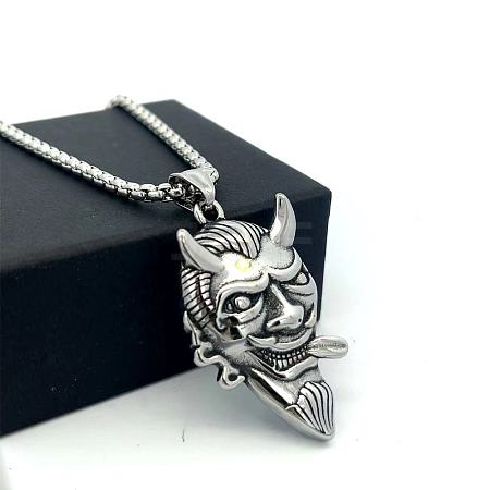 Vintage Punk 304 Stainless Steel Cow Devil Pendant Necklaces for Men QK5762-1