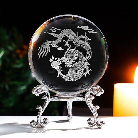 Inner Carving 12 Chinese Zodiac Signs Glass Crystal Ball Diaplay Decoration with Metal Holder PW-WG32D61-10-1