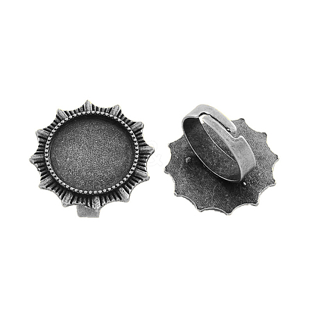 Adjustable Iron Flower Finger Ring Components Alloy Cabochon Bezel Settings PALLOY-Q300-21AS-NR-1