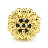 Rack Plated Brass Micro Pave Cubic Zirconia Flower Open Cuff Rings for Women RJEW-Z042-02G-01-2