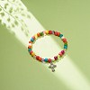 Synthetic Turquoise(Dyed) & Acrylic Beaded Stretch Bracelet with Alloy Charm for Women BJEW-JB08627-06-2
