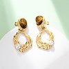 304 Stainless Steel Tiger Eye Stone Oval Dangle Stud Earrings EJEW-R027-02G-2