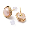 Natural Pearl Flat Round Stud Earrings EJEW-P256-67G-2