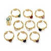 316 Stainless Steel with Natural Mixed Gemstone Cuff Rings RJEW-Z098-01G-04-4