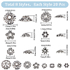 SUNNYCLUE 160Pcs 8 Style Tibetan Style Alloy Flower Bead Caps FIND-SC0008-74-2