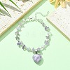 Natural Lilac Jade Heart Charm Bracelet with Chips Beaded Chains BJEW-TA00295-02-4