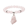 Round Natural Rose Quartz Beaded Stretch Bracelet with Nuggets Charms for Women BJEW-JB09316-02-1