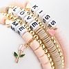 5Pcs 5 Style Word Kiss Love Me Acrylic Stretch Bracelets Set with Heart Rose Enamel Charms BJEW-JB08681-5