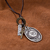 Adjustable Men's Cross & 1978 Zinc Alloy Pendant and Leather Cord Lariat Necklaces NJEW-BB16021-5