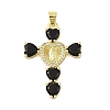 Rack Plating Brass Micro Pave Cubic Zirconia Heart Shape Virgin Mary Cross Pendant KK-S380-44E-G-1