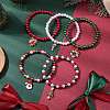 5Pcs 5 Styles Christmas Theme Acrylic Imitation Pearl & Alloy Enamel Stretch Charm Bracelet Sets for Women BJEW-JB11199-2