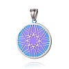 Flat Round with Flower Pattern 316 Stainless Steel Pendants STAS-J019-60C-1