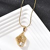304 Stainless Steel with Clear Glass Leaf Pendant Necklaces NJEW-G184-06G-3