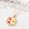 Bohemian Natural Dried Flower Hexagonal Geometric Transparent Glue Necklace Plant Floral Pendant ST6655978-1