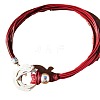 Bohemian Double Ring Alloy Pendant Waxed Imitation Leather Cord Necklaces for Women FS-WG722D8-01-5