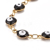 Enamel Oval with Evil Eye Link Chains Bracelet BJEW-P271-04G-03-2
