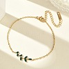 304 Stainless Steel Rhinestone Leaf Link Bracelets SA-CBA5F76-03G-03-1