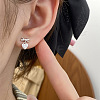 Heart with Bowknot 925 Sterling Silver Micro Pave Clear Cubic Zirconia Dangle Stud Earrings EJEW-C176-03P-2